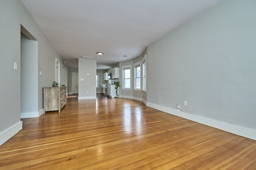 Empty room, Interior, Kitchen, Recessed Lighting, Wood Texture Flooring