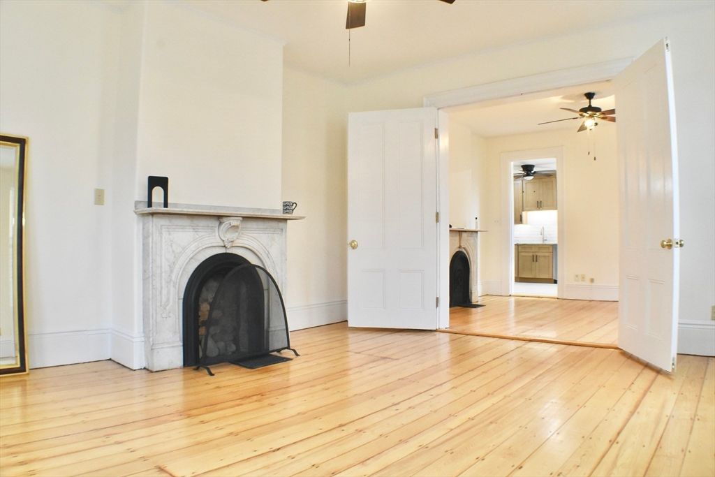 Empty room, Fireplace, Interior, Washer, Wood Texture Flooring