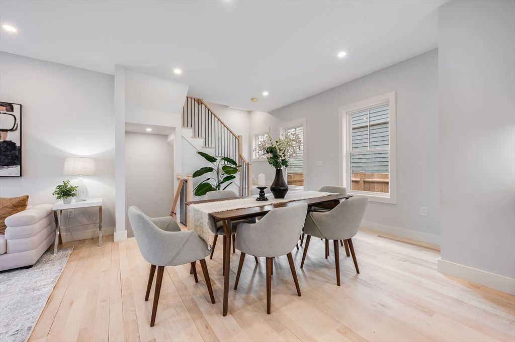 Dining room, Interior, Recessed Lighting, Wood Texture Flooring