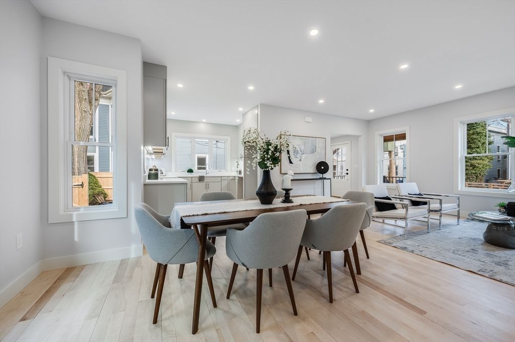 Dining room, Interior, Recessed Lighting, Wood Texture Flooring
