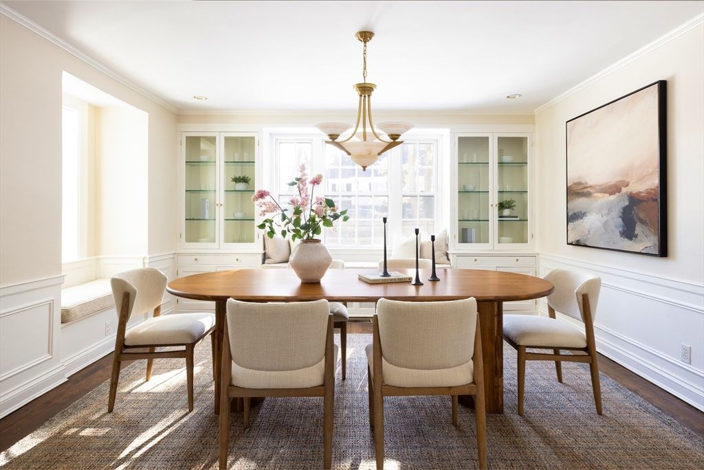 Dining room, Interior, Pendant Lights, Wood Texture Flooring