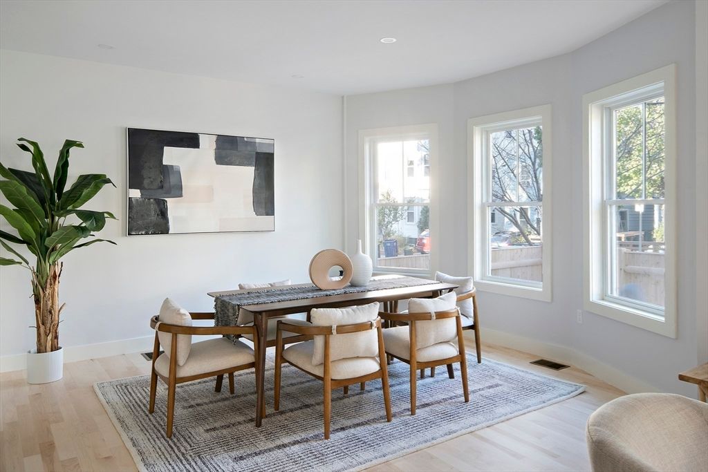 Dining room, Interior, Recessed Lighting, Wood Texture Flooring