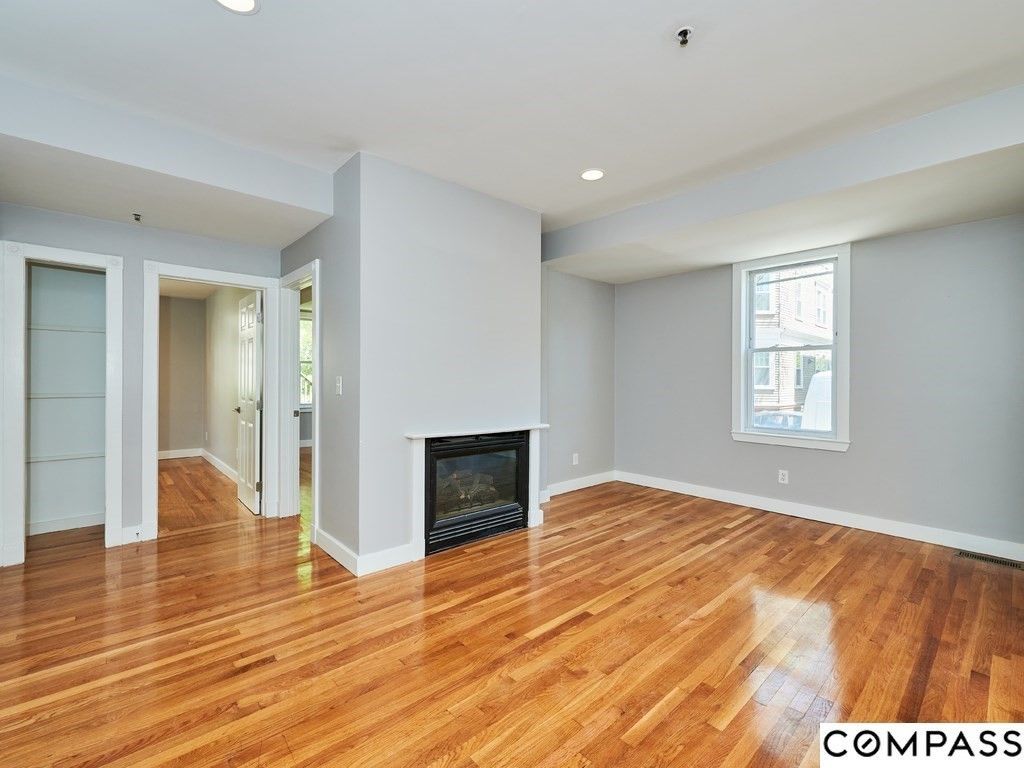 Empty room, Fireplace, Interior, Recessed Lighting, Wood Texture Flooring