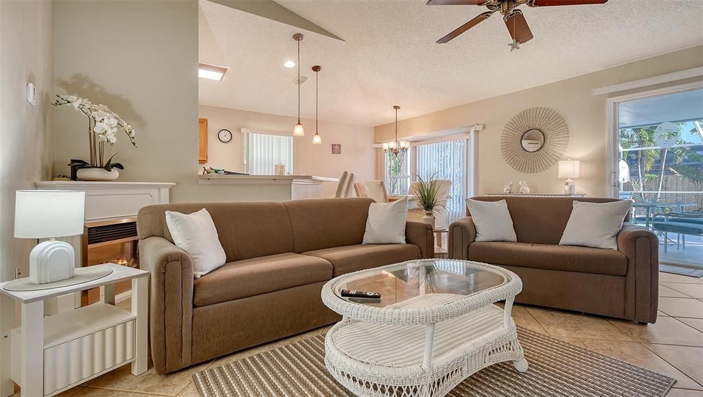Dining room, Fireplace, Interior, Living room, Pendant Lights