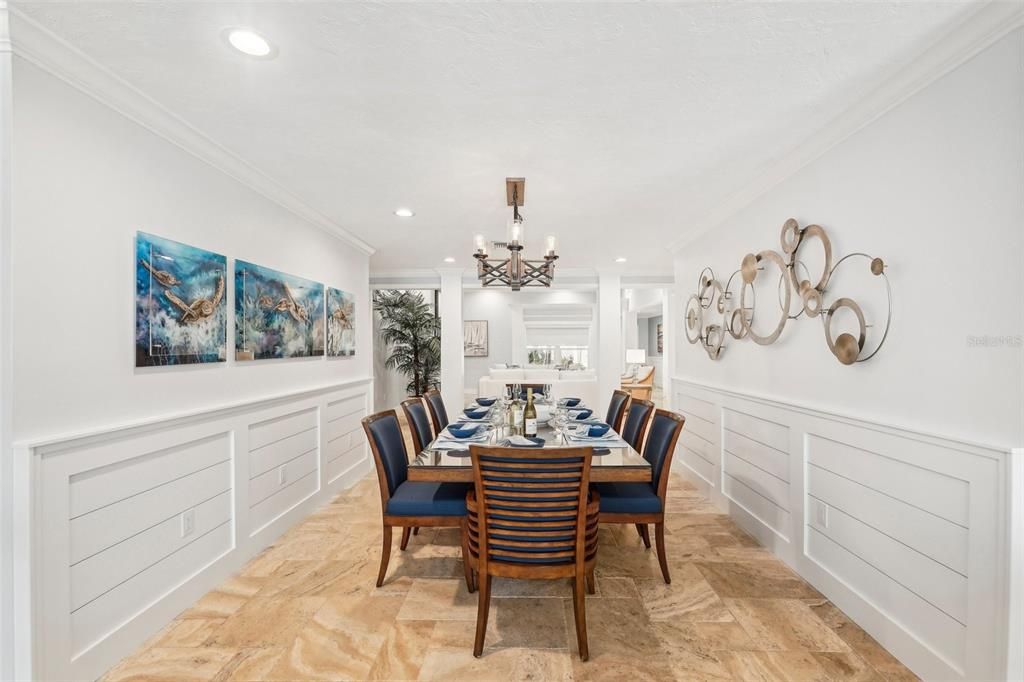 Chandelier, Dining room, Interior, Recessed Lighting, Wood Texture Flooring