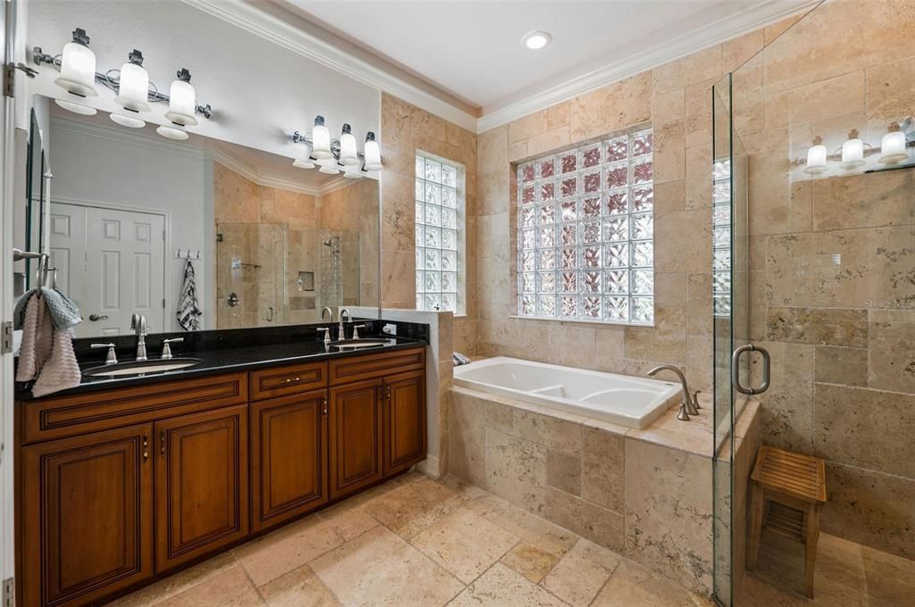 Bathroom, Dual Sink Vanities, Glass Shower, Interior, Recessed Lighting