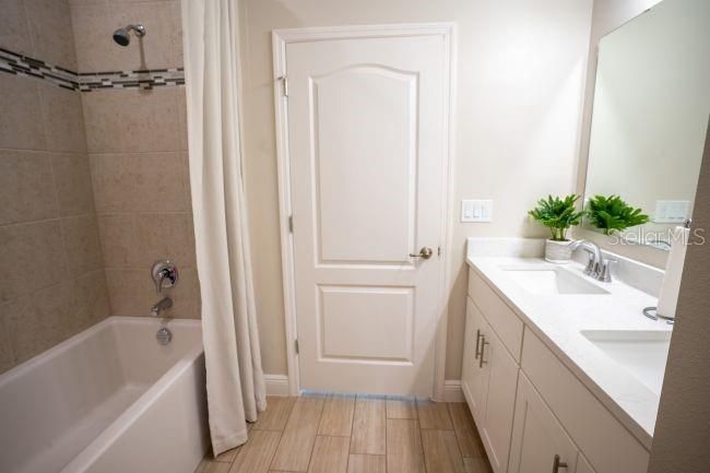 Bathroom, Dual Sink Vanities, Interior, Wood Texture Flooring