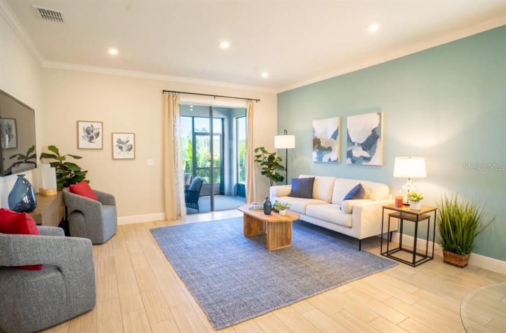 Interior, Living room, Recessed Lighting, Wood Texture Flooring