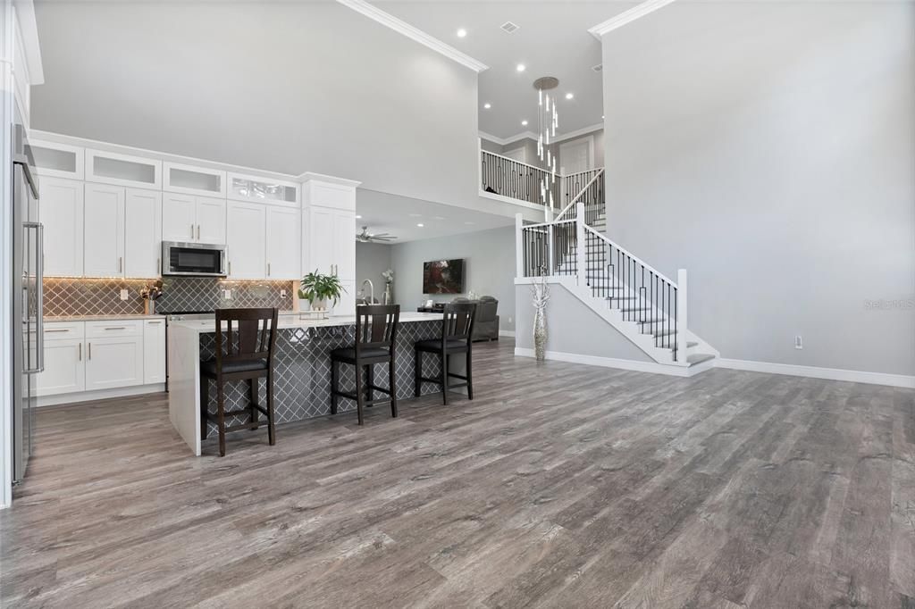 Interior, Kitchen, Pendant Lights, Recessed Lighting, Wood Texture Flooring