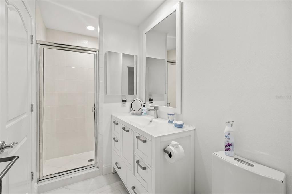 Bathroom, Dual Sink Vanities, Glass Shower, Interior, Recessed Lighting