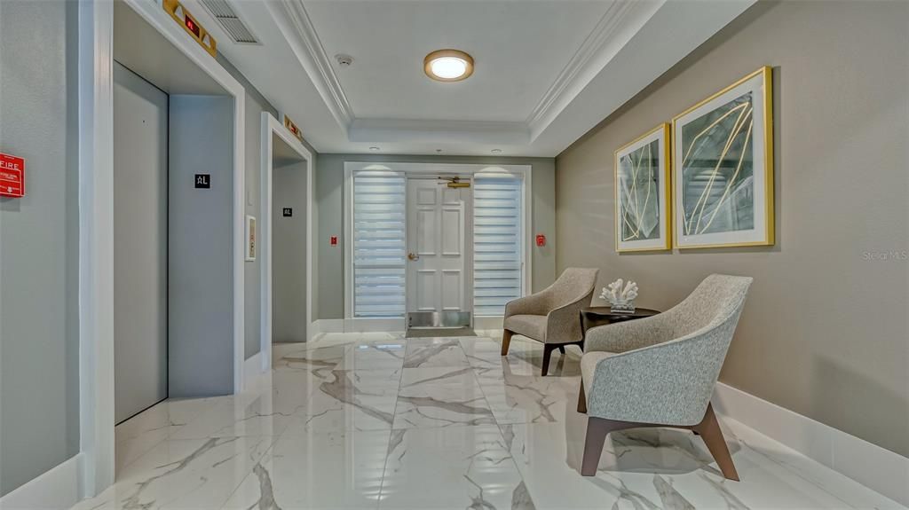 Elevator, Interior, Marble, Recessed Lighting