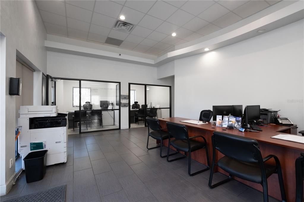Fireplace, Home Office, Interior, Recessed Lighting, Wood Texture Flooring