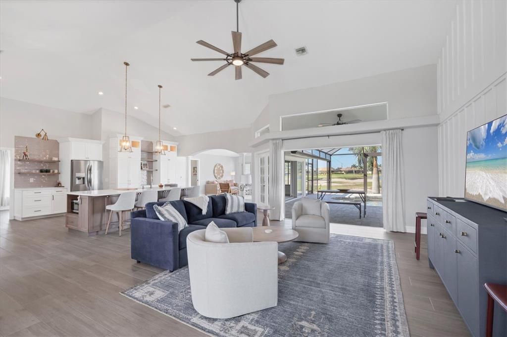 Interior, Kitchen, Living room, Pendant Lights, Recessed Lighting, Stainless Steel Appliances, Wood Texture Flooring