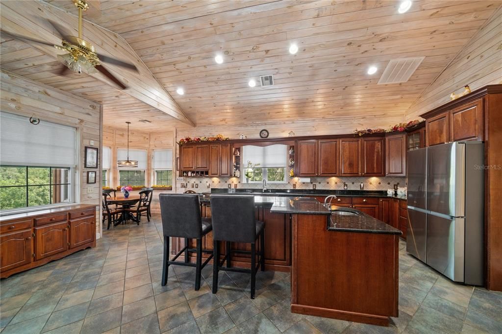 Dining room, Interior, Kitchen, Pendant Lights, Recessed Lighting, Wooden Ceilings