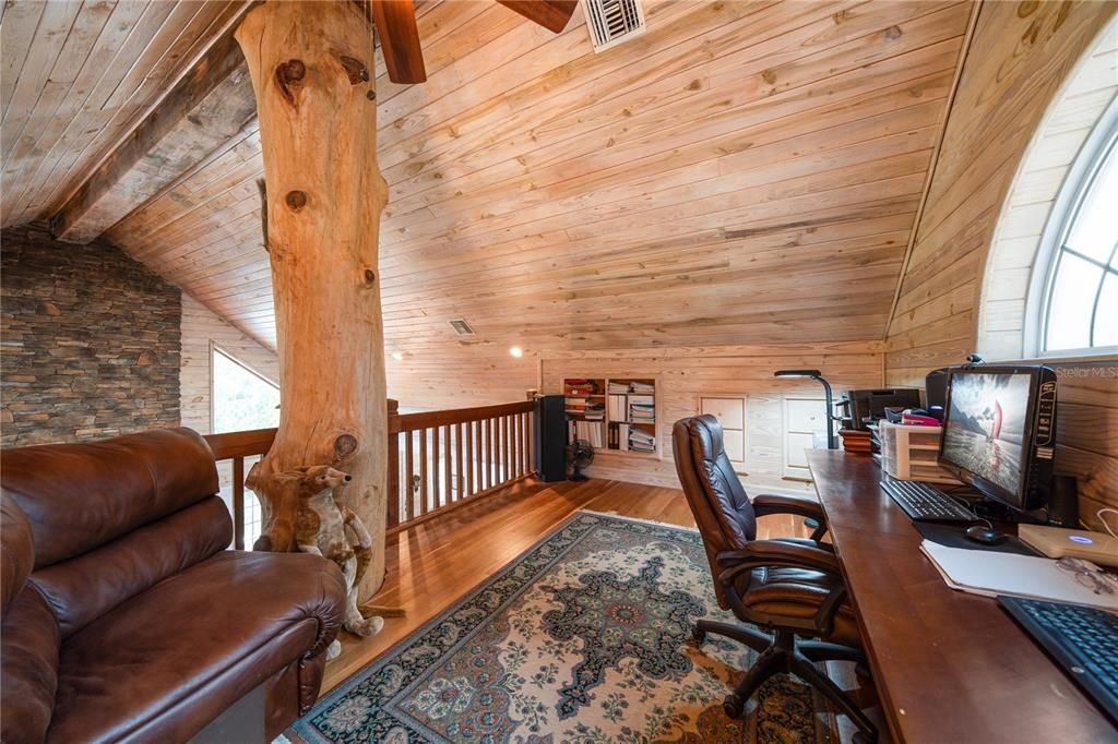 Home Office, Interior, Recessed Lighting, Stone Walls, Wooden Beams, Wooden Ceilings, Wood Texture Flooring, Wooden Walls