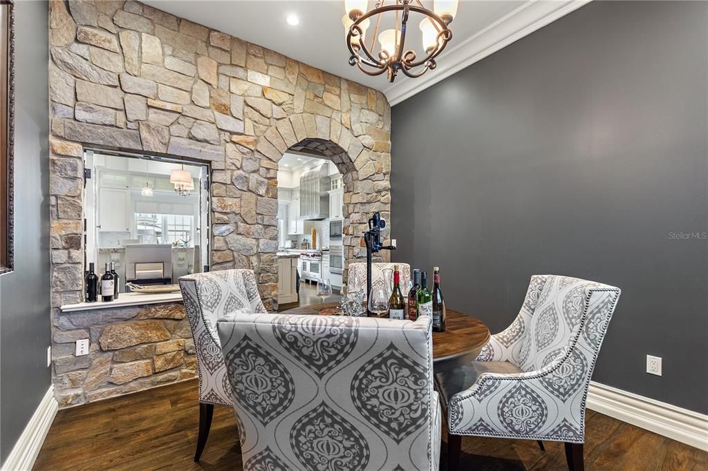 Chandelier, Interior, Recessed Lighting, Stone Walls, Wood Texture Flooring