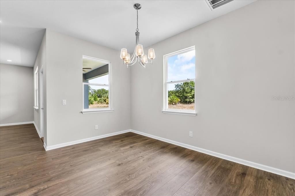 Chandelier, Empty room, Interior, Recessed Lighting, Wood Texture Flooring