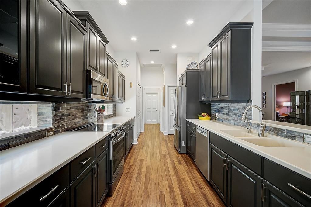 Interior, Kitchen, Recessed Lighting, Wood Texture Flooring