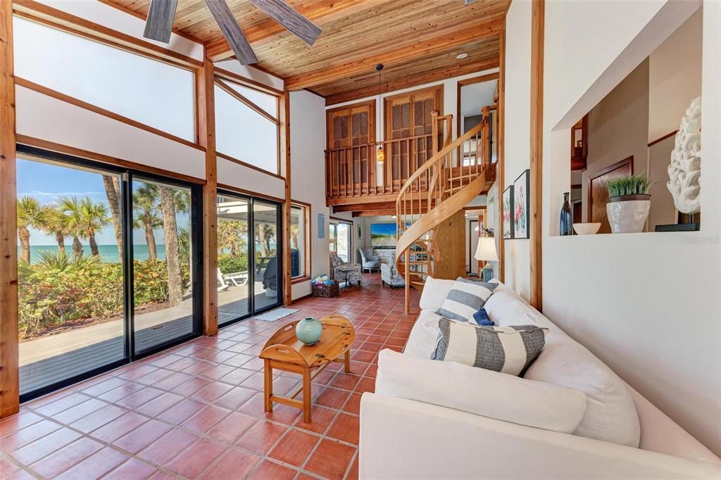 Interior, Living room, Pendant Lights, Sun Room, Water, Wooden Beams, Wooden Ceilings