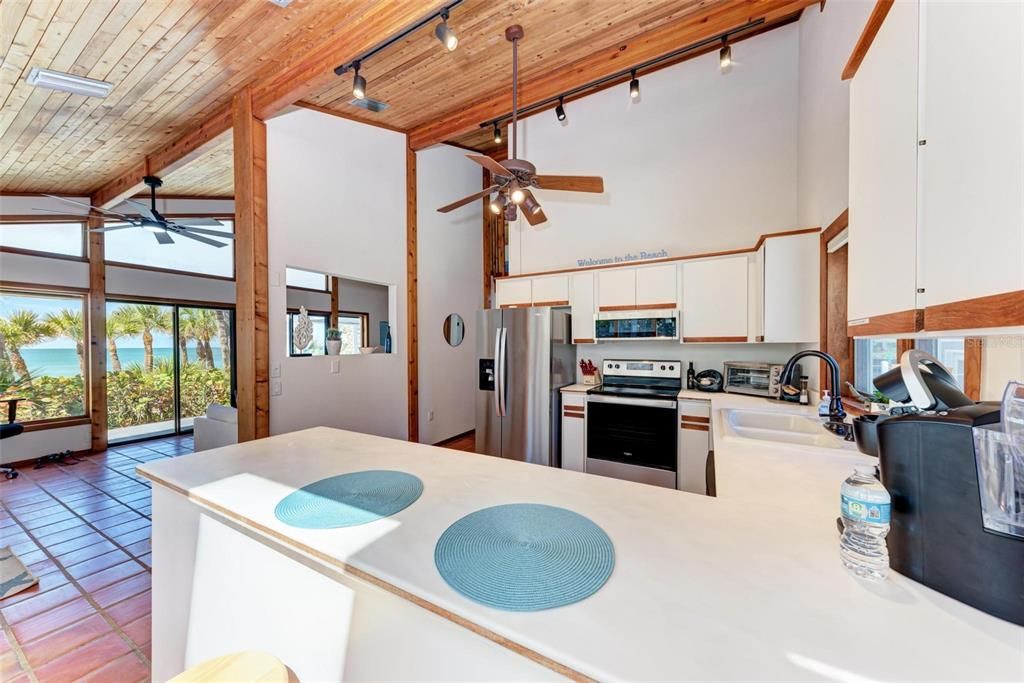 Interior, Kitchen, Stainless Steel Appliances, Water, Wooden Ceilings
