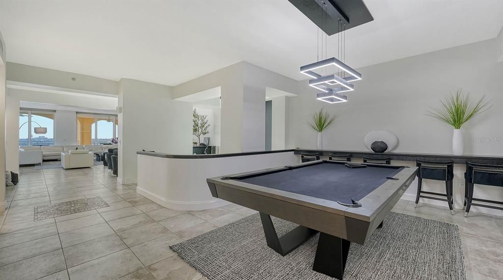Billiard Table, Game Room, Interior, Pendant Lights