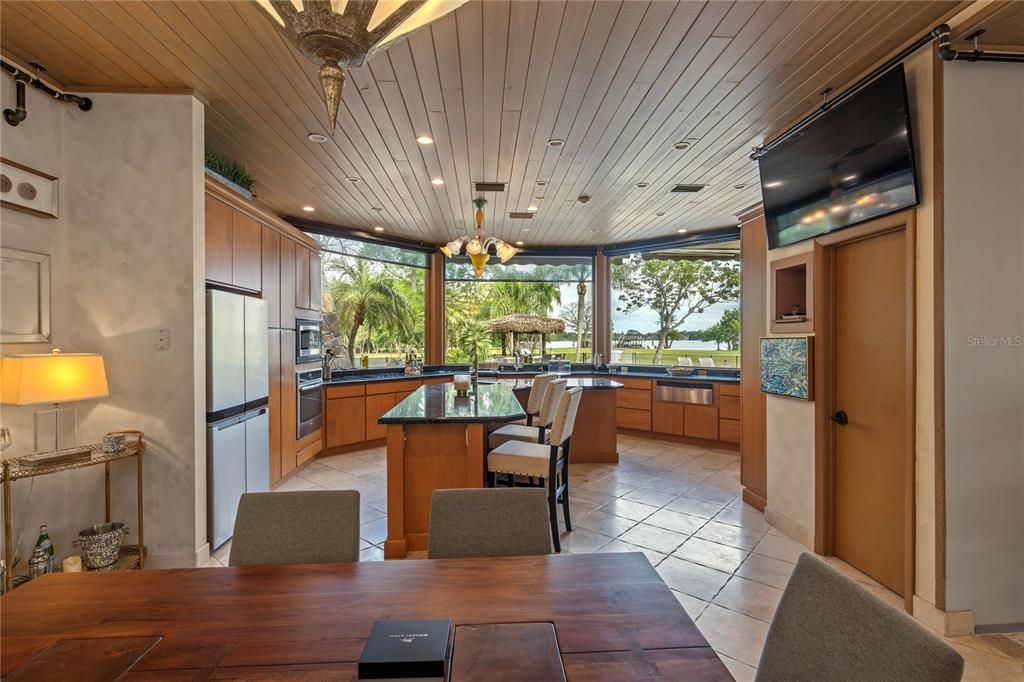 Dining room, Interior, Kitchen, Pendant Lights, Recessed Lighting, Wooden Ceilings