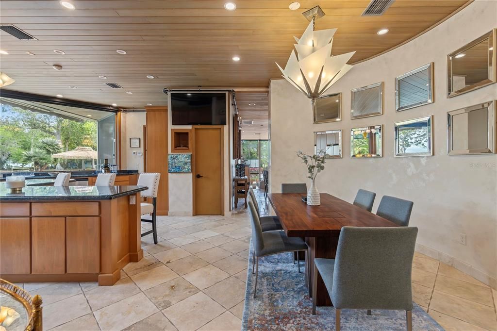 Dining room, Interior, Recessed Lighting, Wooden Ceilings
