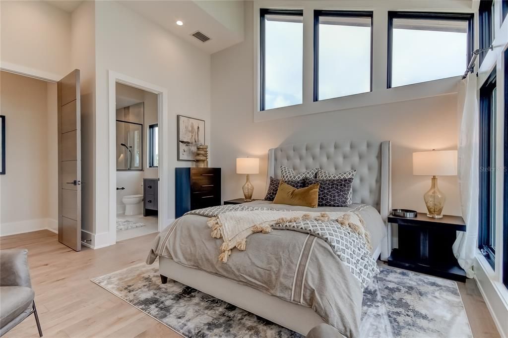 Bedroom, Interior, Recessed Lighting, Wood Texture Flooring
