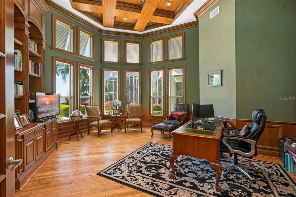 Home Office, Interior, Recessed Lighting, Wooden Beams, Wooden Ceilings, Wood Texture Flooring