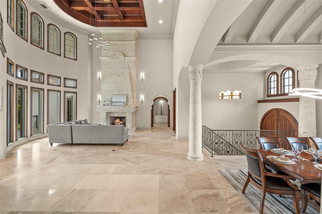 Chandelier, Dining room, Fireplace, Interior, Pendant Lights, Recessed Lighting