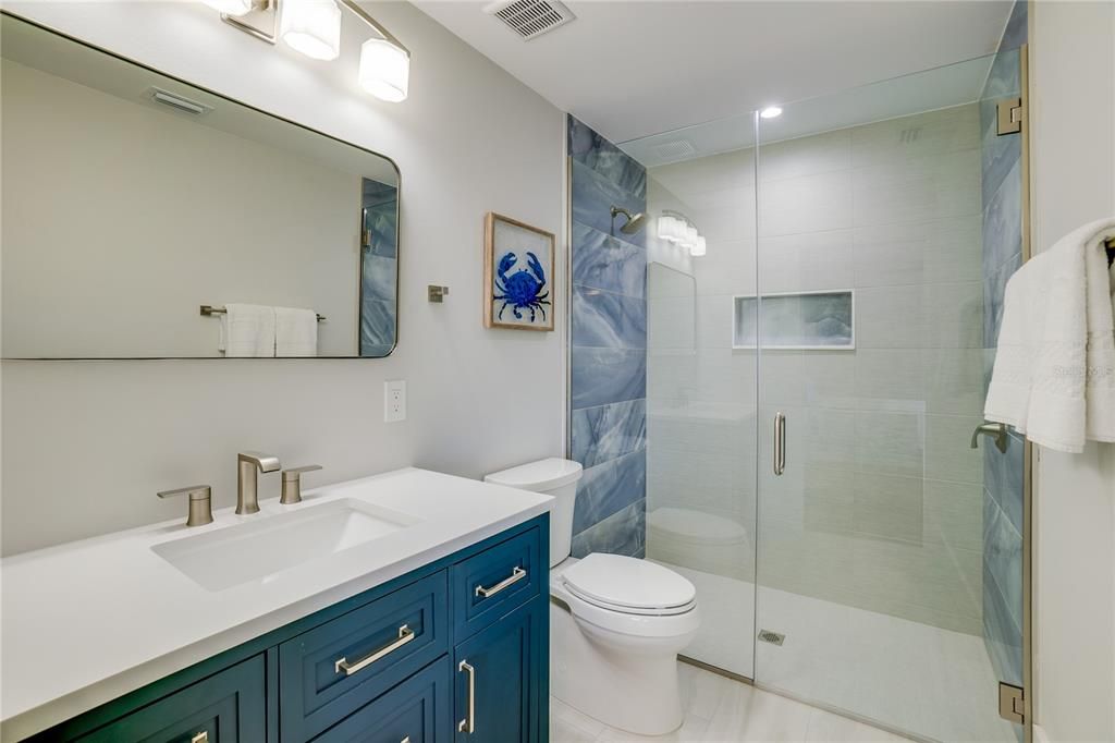 Bathroom, Glass Shower, Interior, Recessed Lighting