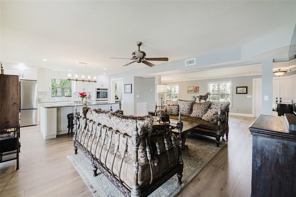 Interior, Kitchen, Living room, Pendant Lights, Recessed Lighting, Stainless Steel Appliances, Wood Texture Flooring