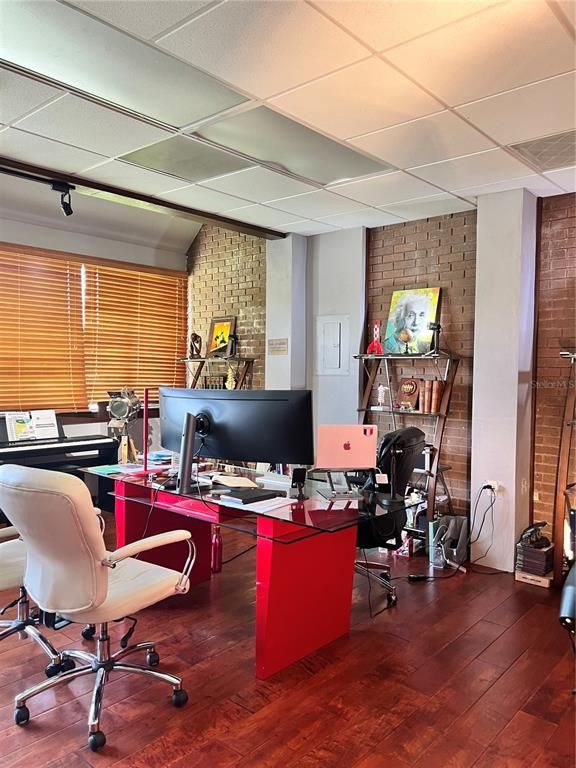 Home Office, Interior, Stone Walls, Wood Texture Flooring