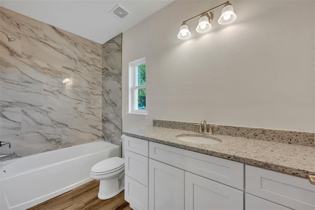 Bathroom, Interior, Marble Walls, Wood Texture Flooring