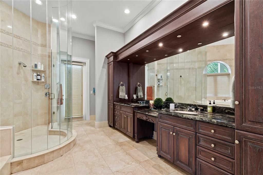 Bathroom, Dual Sink Vanities, Glass Shower, Interior, Recessed Lighting