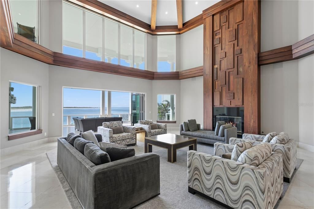 Fireplace, Interior, Living room, Recessed Lighting, Water