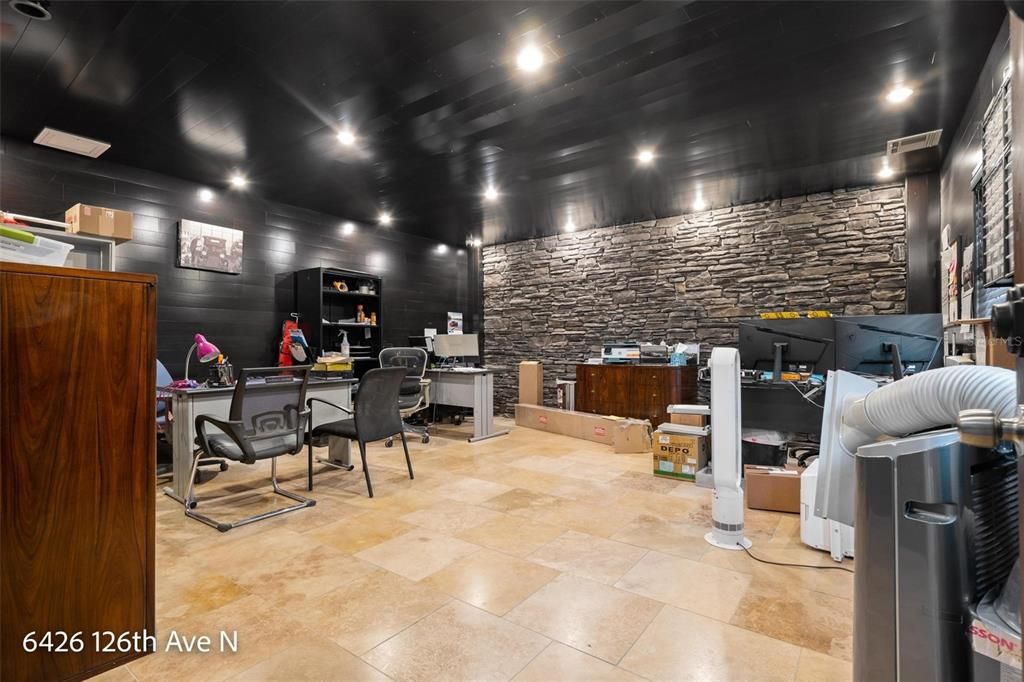 Home Office, Interior, Recessed Lighting, Stone Walls