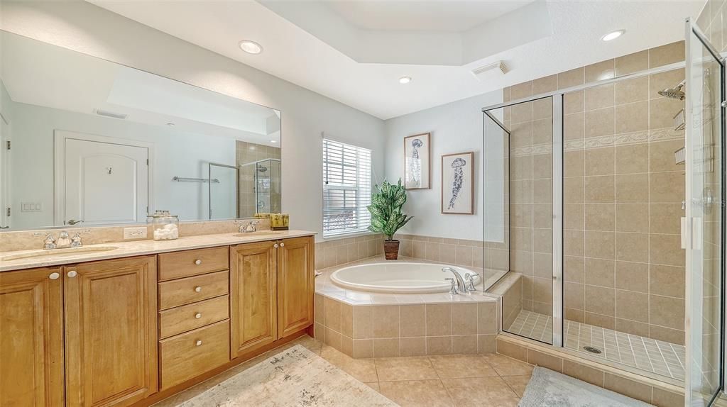 Bathroom, Dual Sink Vanities, Glass Shower, Interior, Recessed Lighting