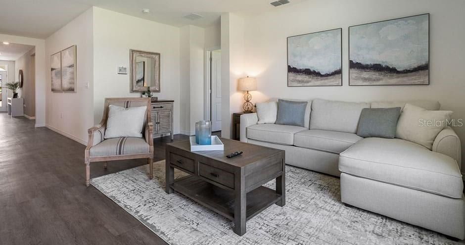 Interior, Living room, Recessed Lighting, Wood Texture Flooring