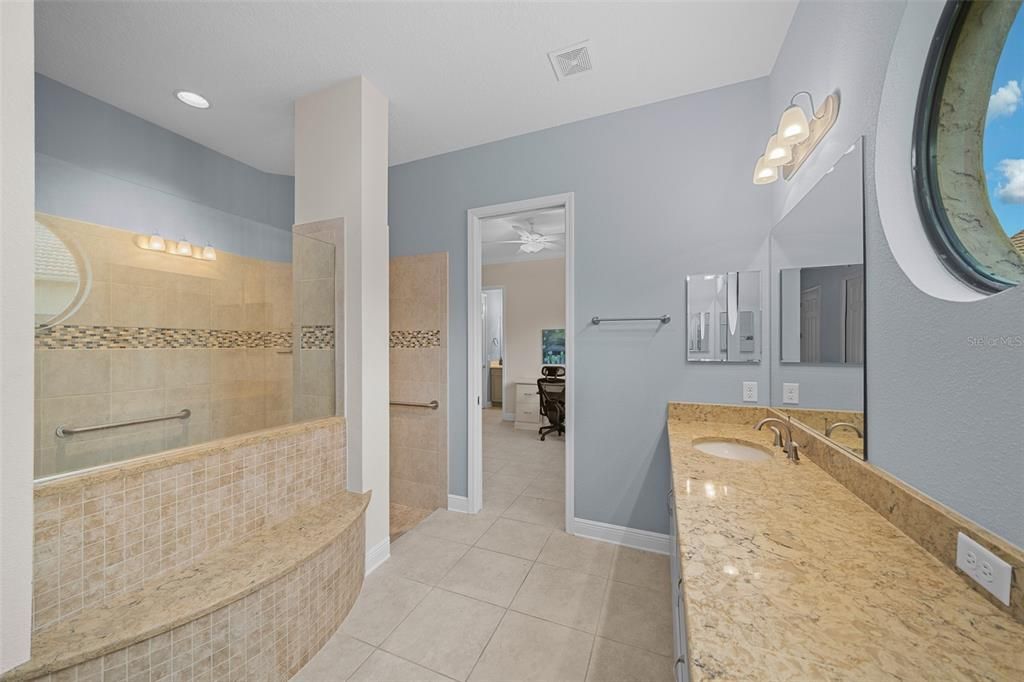 Bathroom, Dual Sink Vanities, Glass Shower, Interior, Recessed Lighting