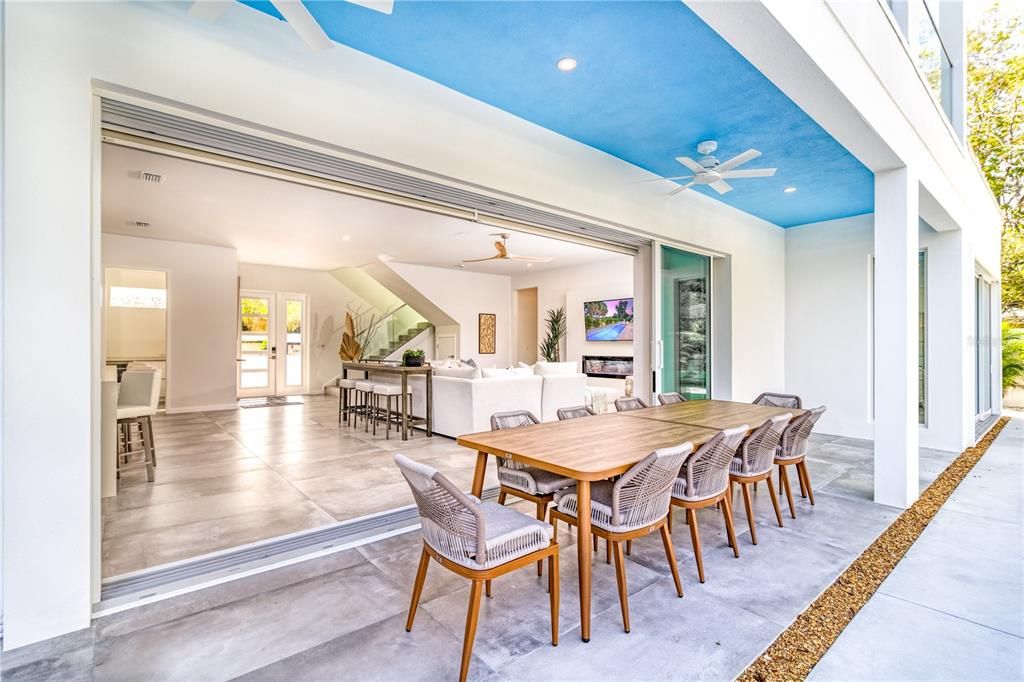 Dining room, Fireplace, Interior, Living room, Recessed Lighting