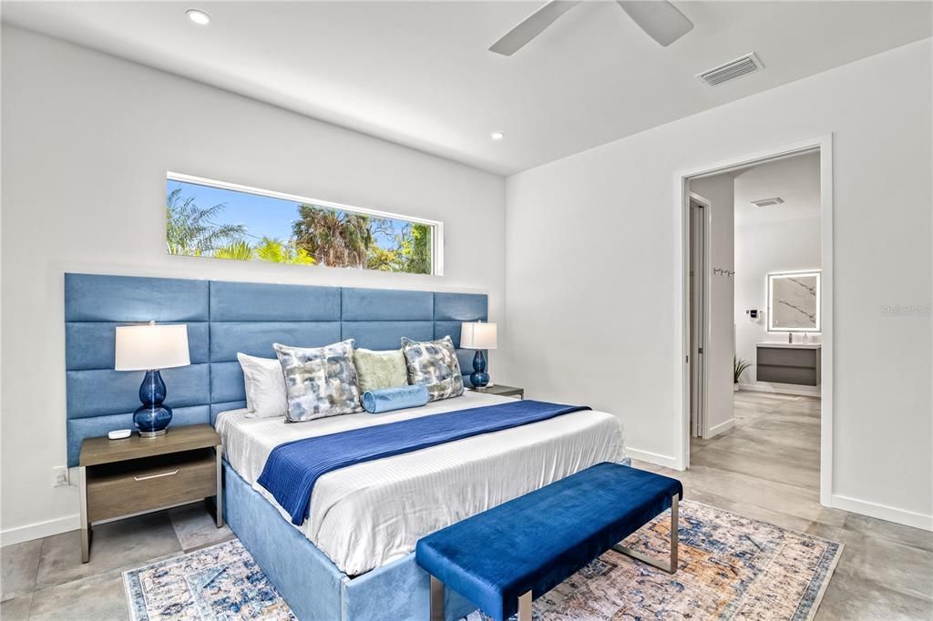 Bedroom, Interior, Recessed Lighting, Wood Texture Flooring