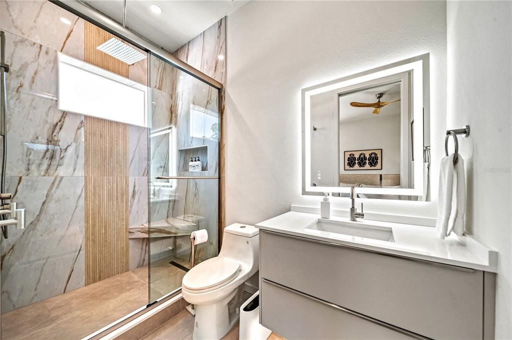 Bathroom, Glass Shower, Interior, Recessed Lighting