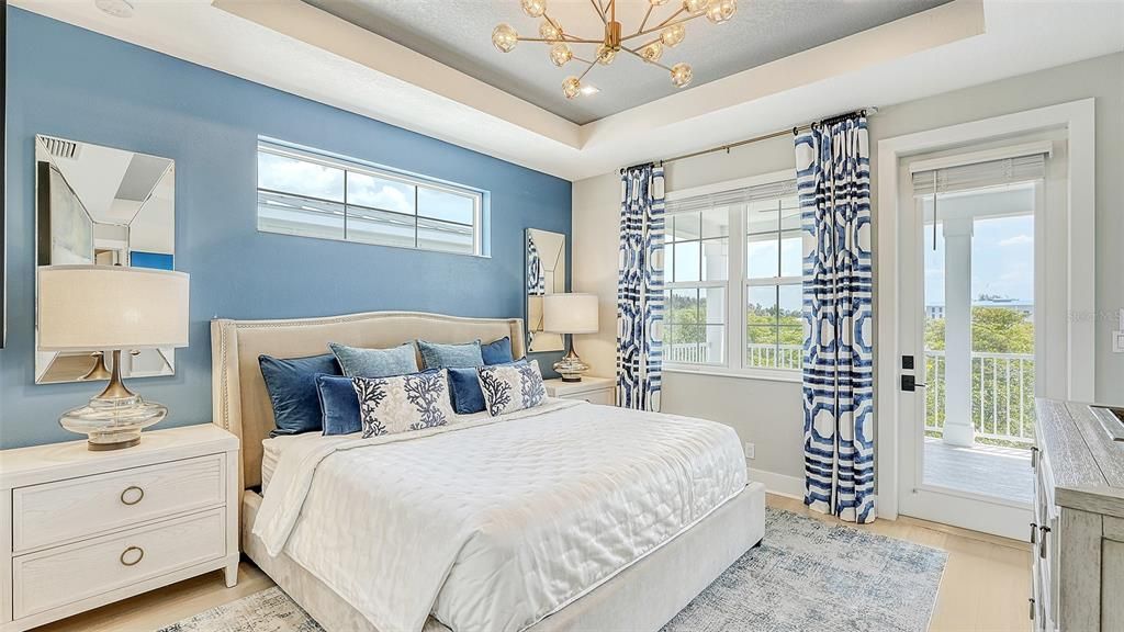 Bedroom, Interior, Pendant Lights, Wood Texture Flooring