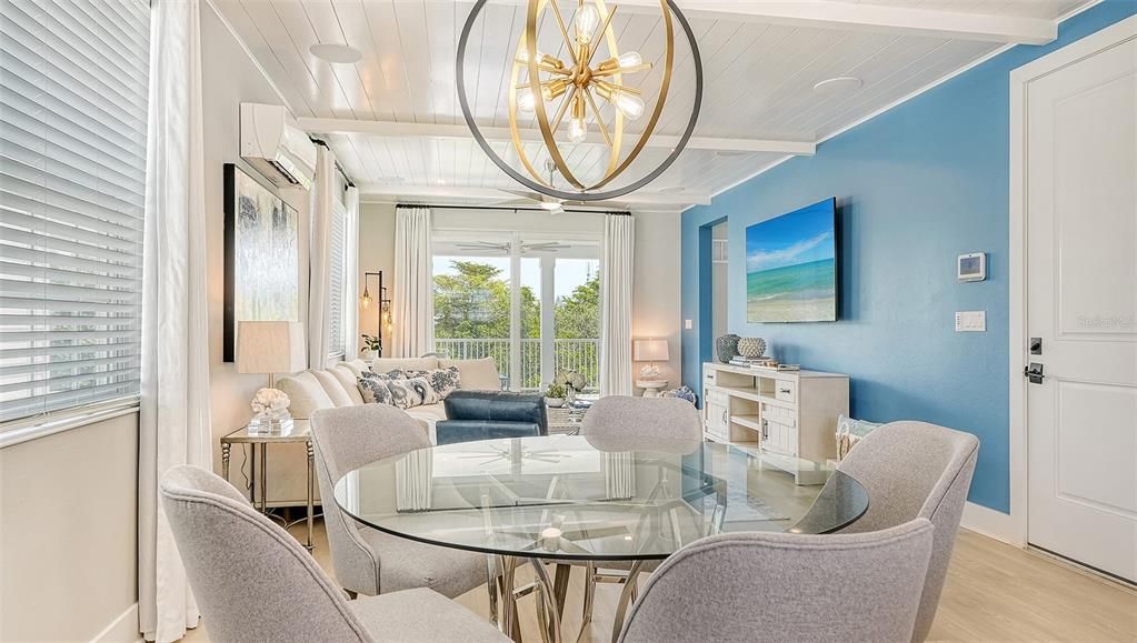 Dining room, Interior, Pendant Lights, Wood Texture Flooring