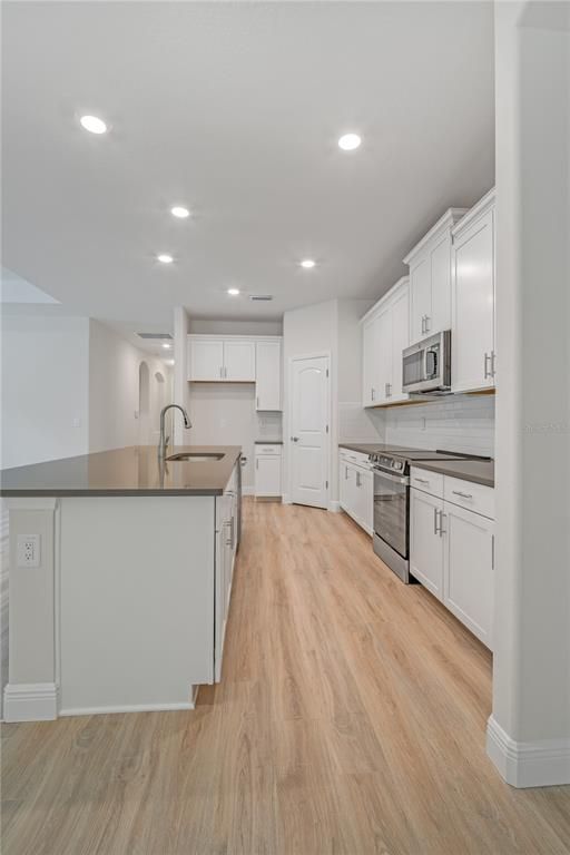 Interior, Kitchen, Recessed Lighting, Wood Texture Flooring