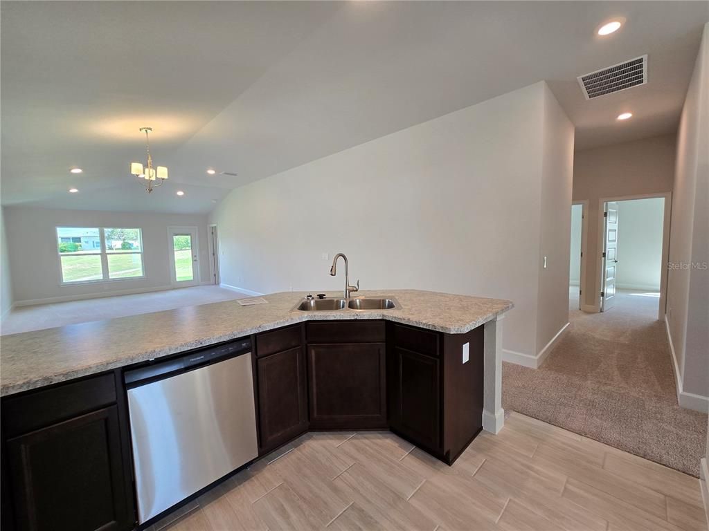 Chandelier, Interior, Kitchen, Recessed Lighting, Wood Texture Flooring