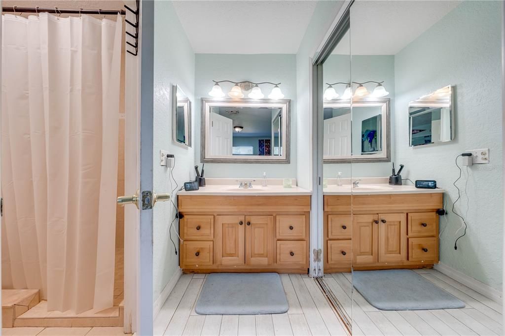 Bathroom, Dual Sink Vanities, Interior, Wood Texture Flooring