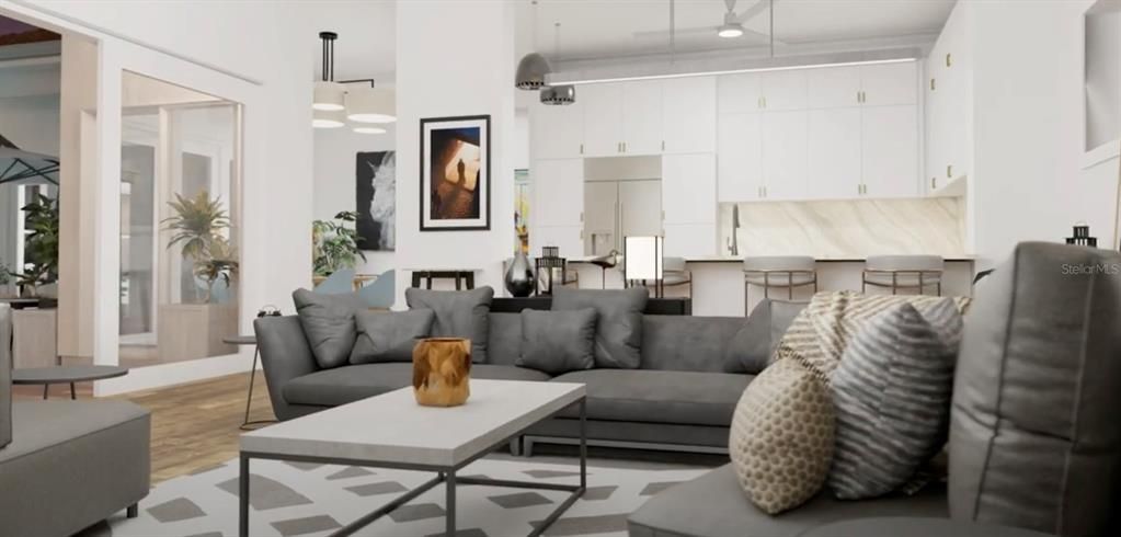 Interior, Living room, Pendant Lights, Wood Texture Flooring