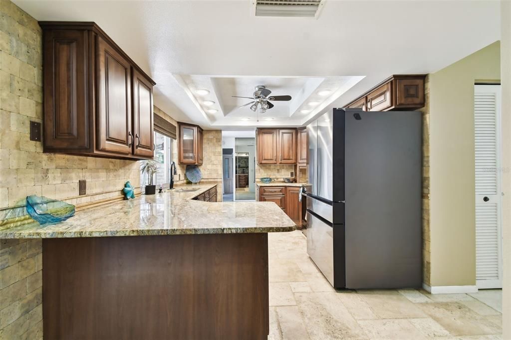 Interior, Kitchen, Recessed Lighting, Stone Walls